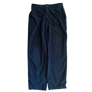 Vtg Preppy Casual Men’s Pleated Black Corduroy Trousers Size 35x32